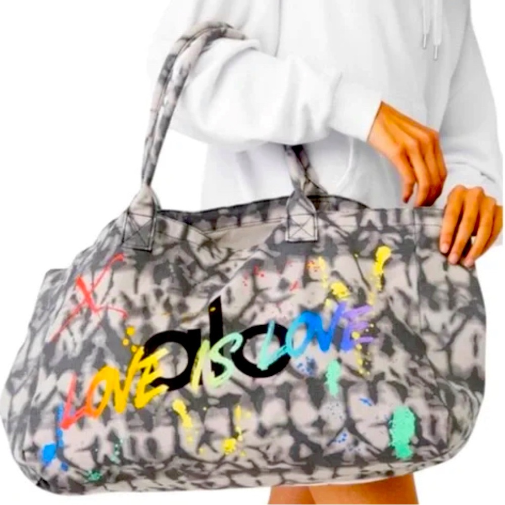 Alo Yoga Pride Limited Edition Love Is Love Gray Paint Splatter Tote Bag NEW